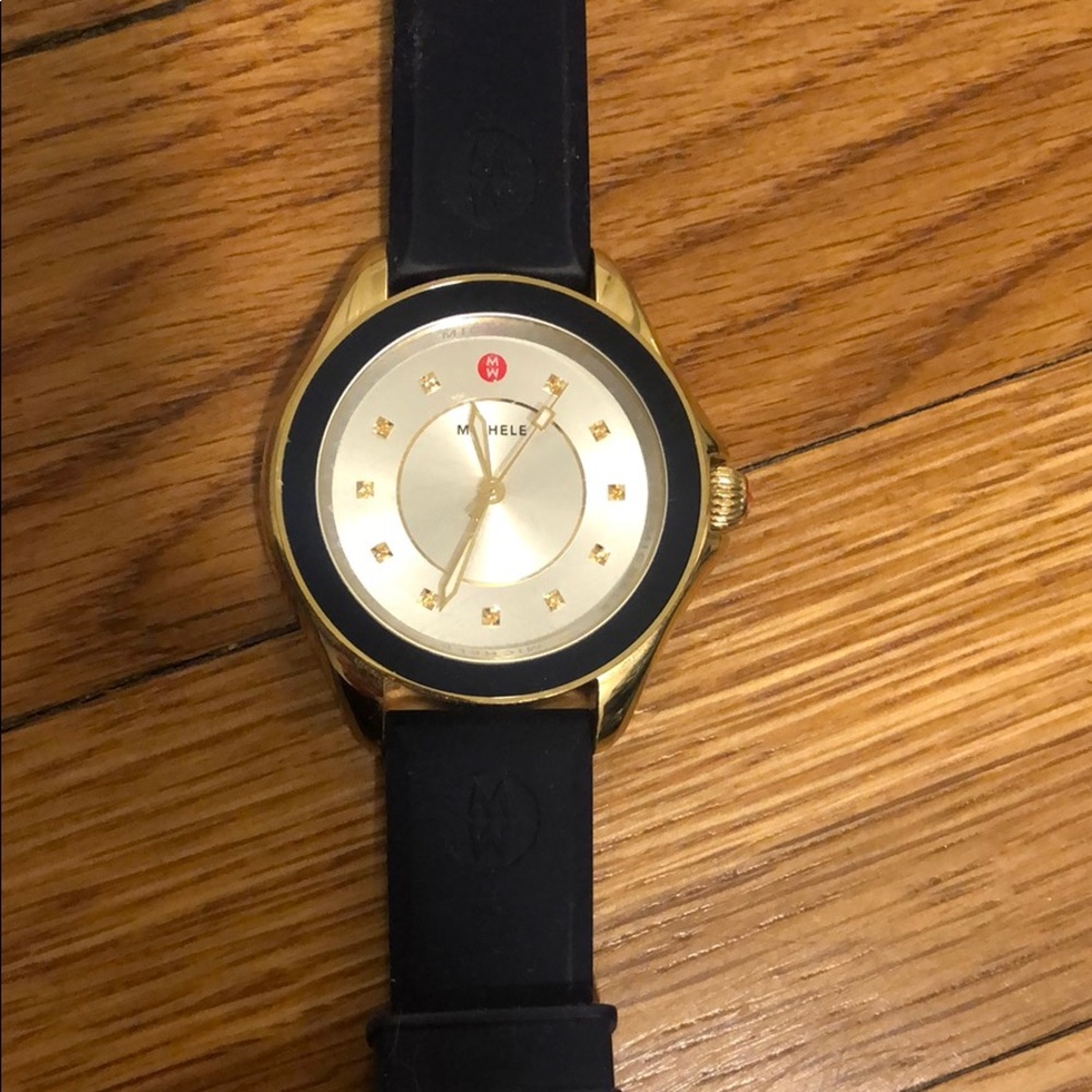 Michele gold stainless steel navy silicone watch